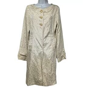 Tulle Gold Polka Dot Button Up Long Sleeve Minimalist peacoat Womens Size XL